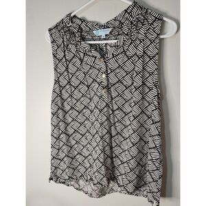 Escapada Tank‎ Top Shirt Size Medium Sleeveless Shirt  Black White Blouse